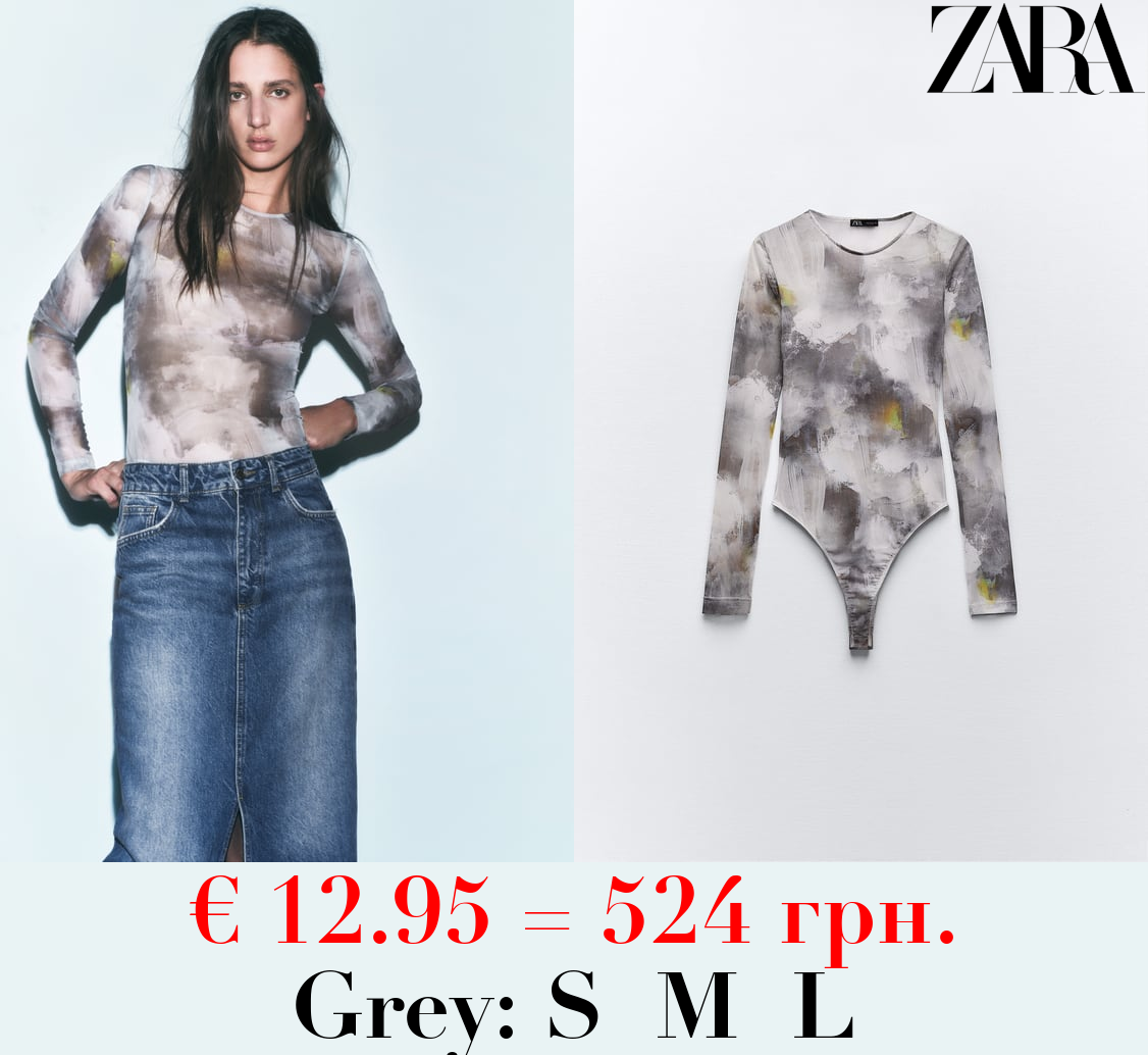 PRINTED TULLE BODYSUIT