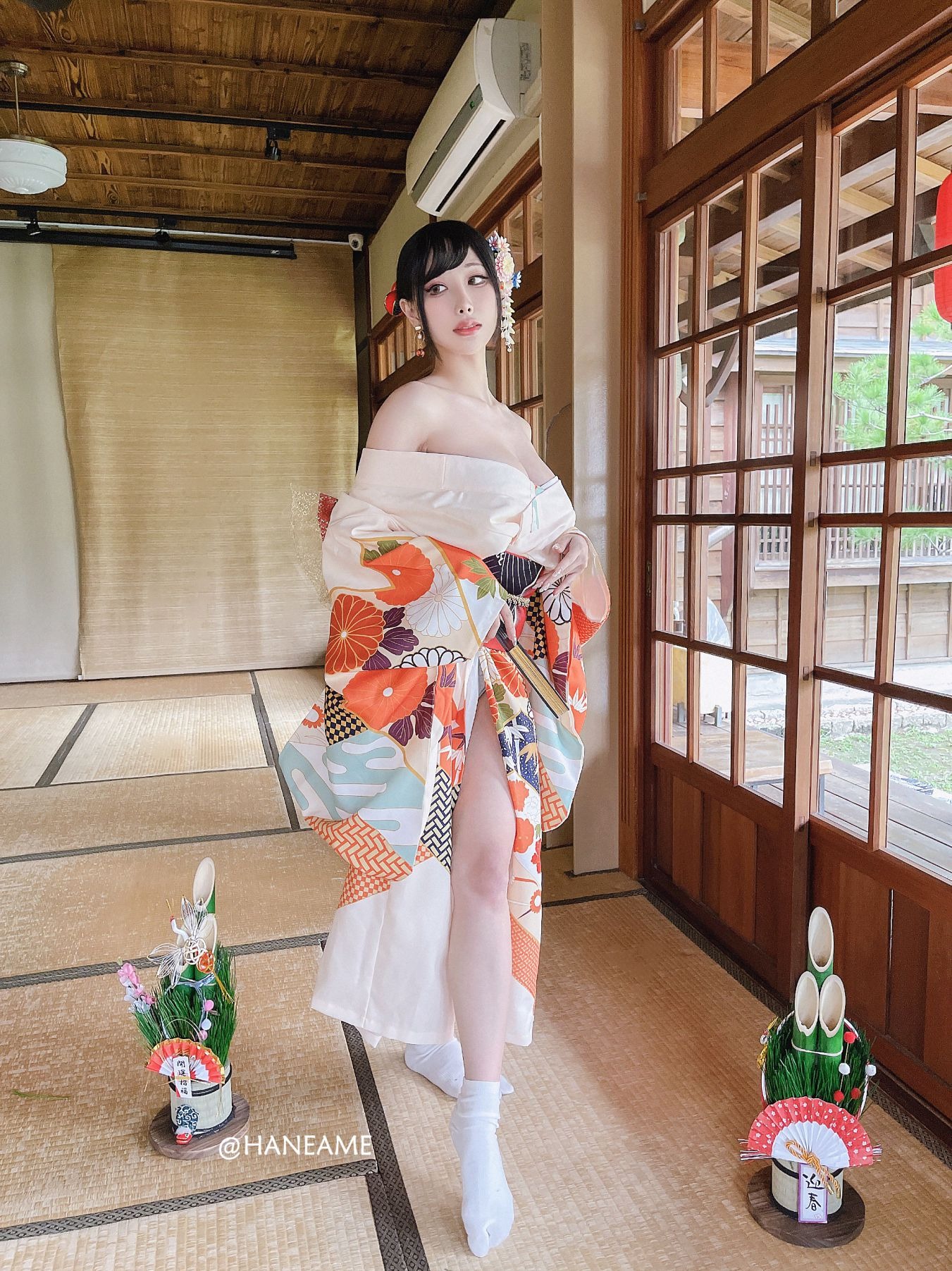 HaneAme 雨波 — Flower Print Kimono Girl 32