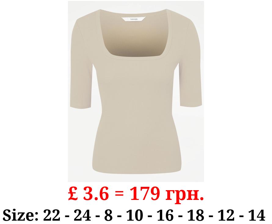 Stone Ribbed Half Sleeve Square Neck Top