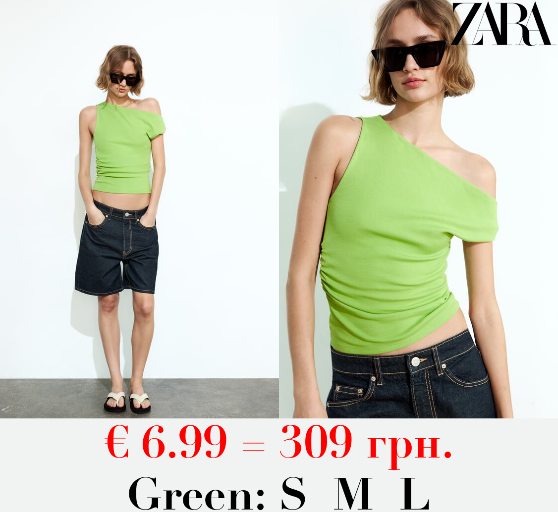 GATHERED RIBBED ASYMMETRIC TOP