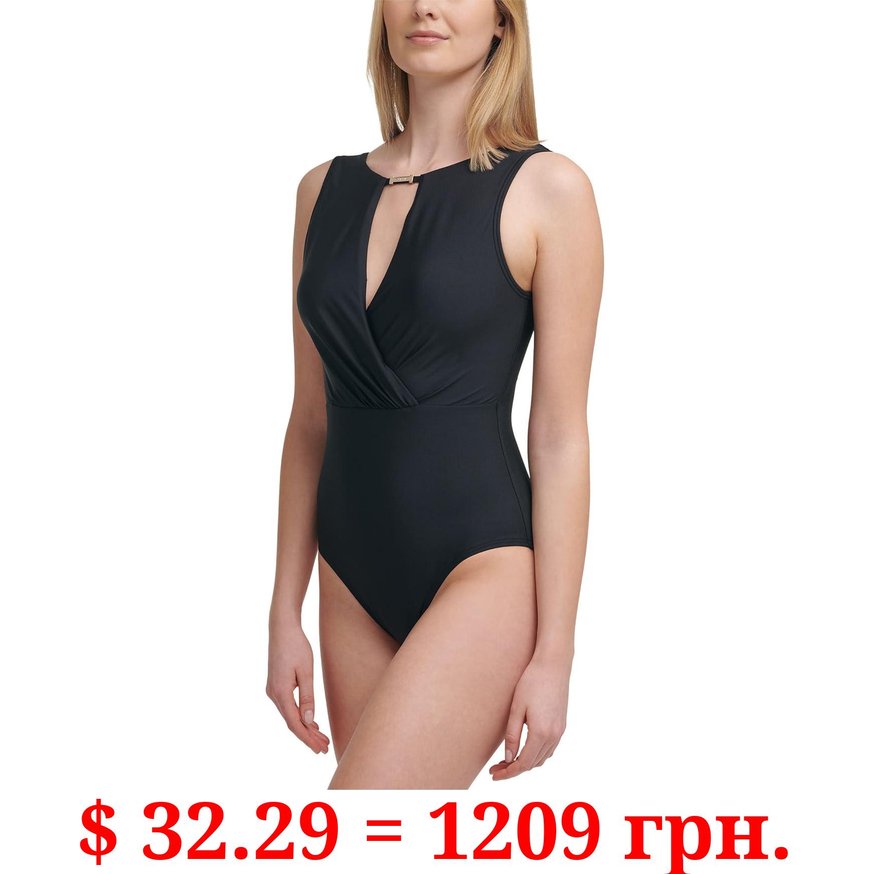 Calvin Klein Standard Tummy Control Panel High Neckline Removable Soft Cups One Piece Swimsuit