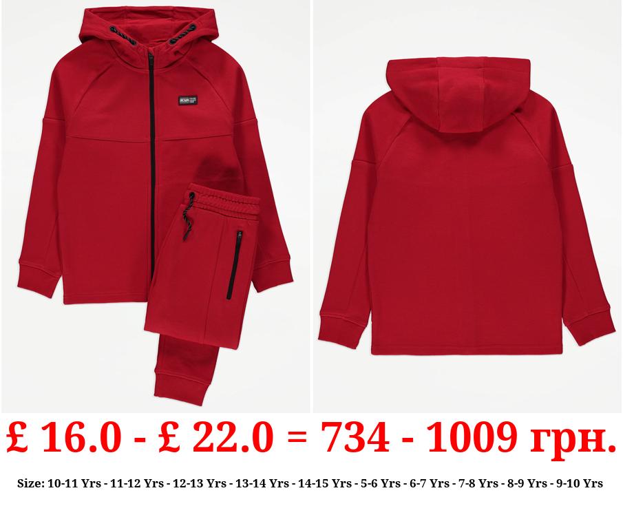 Red Pique Zip Up Hoodie and Joggers Outfit