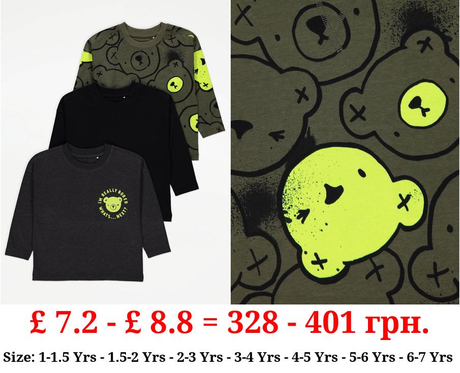 Neon Bear Long Sleeve Tops 3 Pack