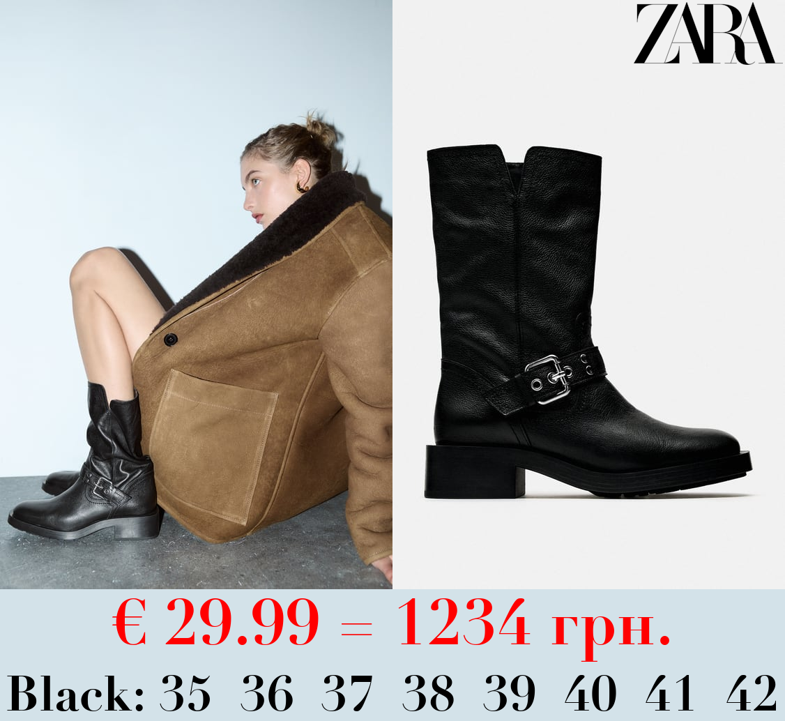 LEATHER BIKER ANKLE BOOTS