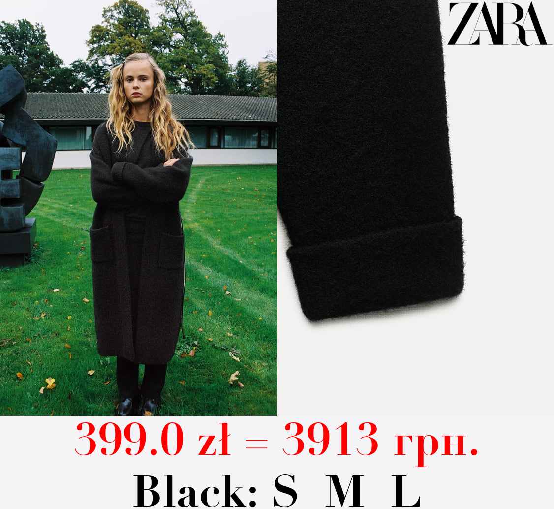 BELTED WOOL BLEND KNIT COAT