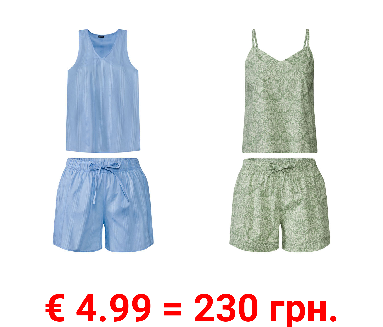 esmara® Damen Pyjama, aus reiner Baumwolle