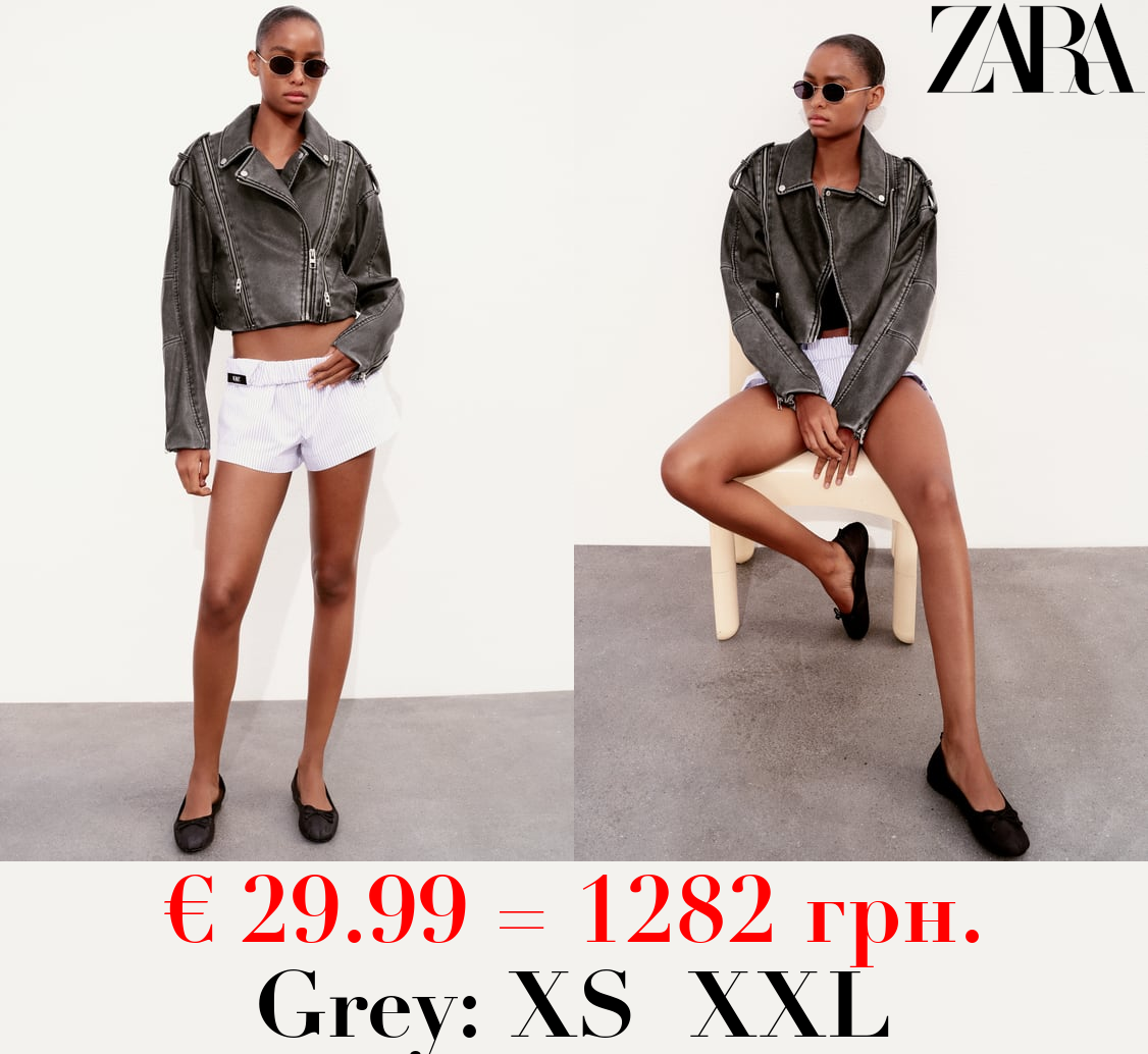 DISTRESSED LEATHER EFFECT BIKER JACKET