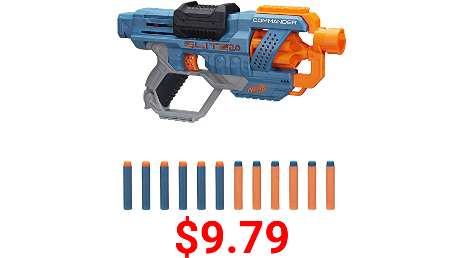 NERF Elite 2.0 Commander RD-6 Blaster, 12 Official Darts, 6-Dart Rotating Drum, Tactical Rails, Barrel and Stock Attachment Points