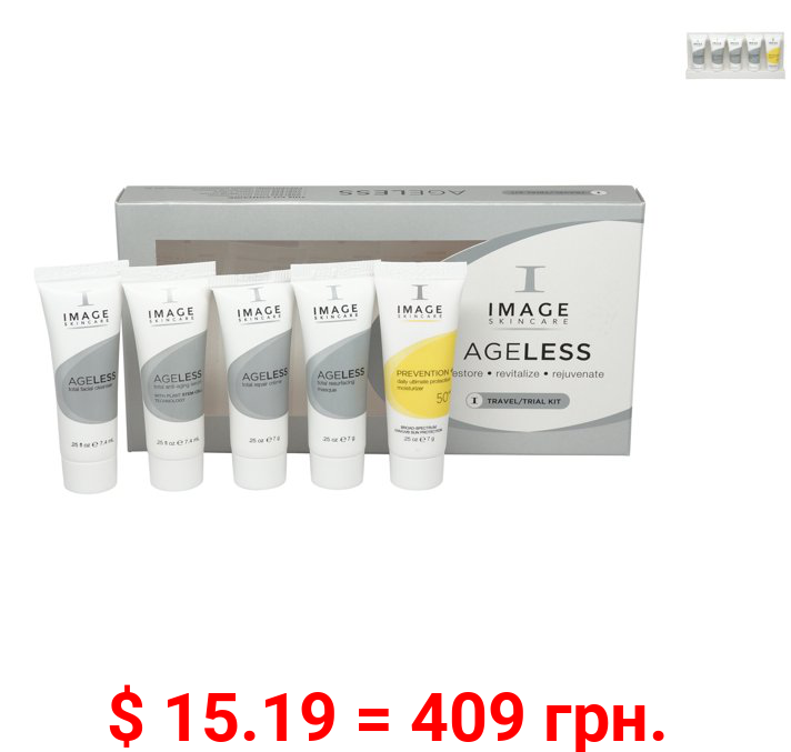 Image Ageless Travel Kit Total Facial Cleanser, Total Anti-Aging Serum, Total Repair Creme, Total Resurfacing Masque, Prevention+ Ultimate Protection Moisturizer SPF 50 - 4 x 0.25 oz