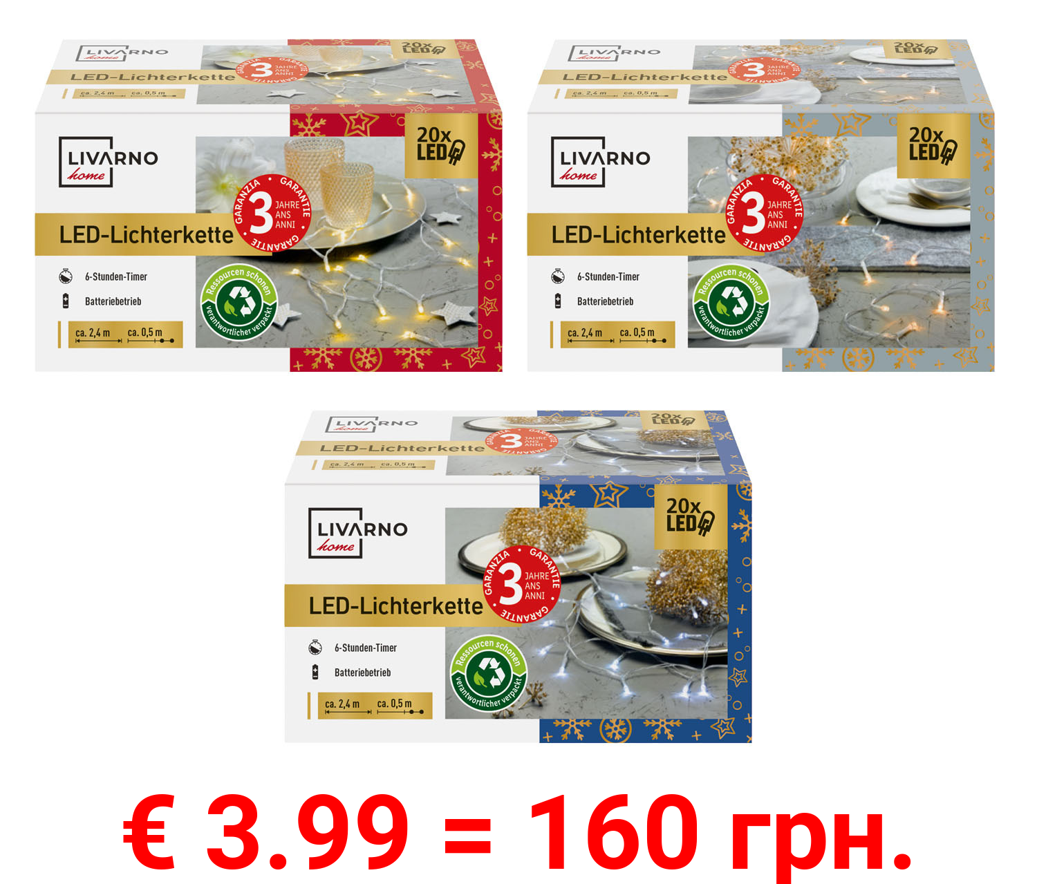 LIVARNO home LED-Lichterkette, 2,4 m, 20 LEDs