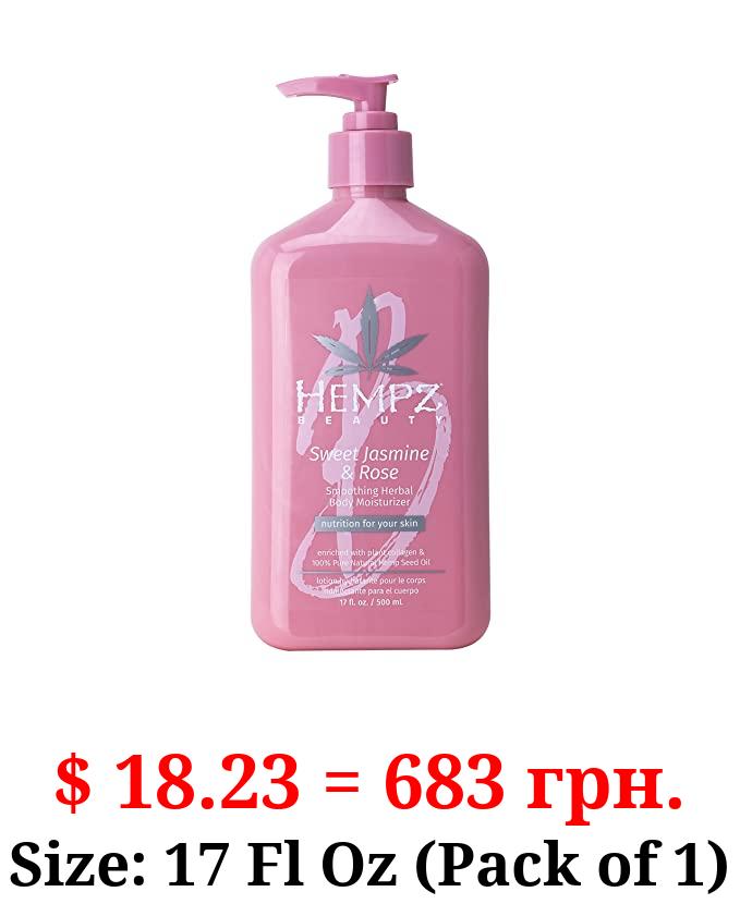 Hempz Sweet Jasmine & Rose Herbal Body Moisturizer for Women, 17 Fl. oz. - Moisturizing Lotion with 100% Pure Hemp Seed Oil, Collagen, Shea Butter - Hydrating Vegan Lotion for Dry Skin