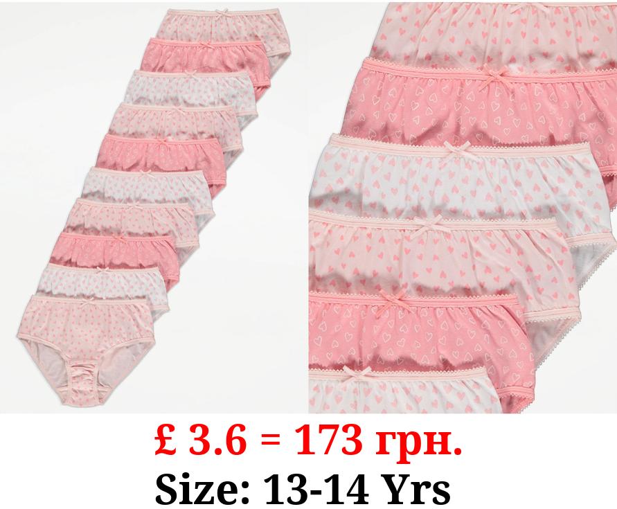 Pink Heart Print Briefs 10 Pack
