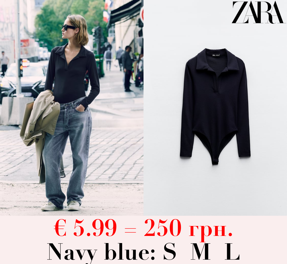 INTERLOCK BODYSUIT WITH POLO COLLAR