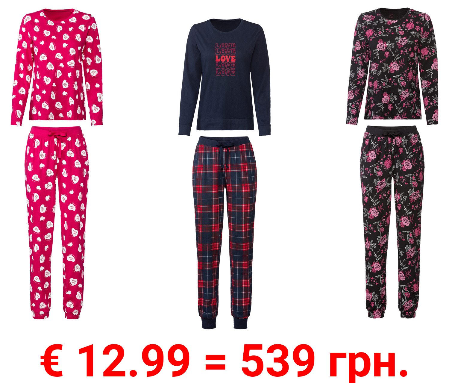 esmara® Damen Pyjama aus reiner Baumwolle