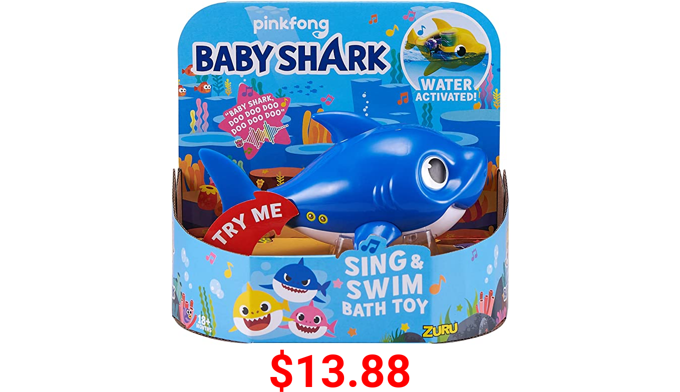 Robo Alive Junior Baby Shark Battery-Powered Sing and Swim Bath Toy by ZURU - Daddy Shark (Blue) (Custom Packaging)