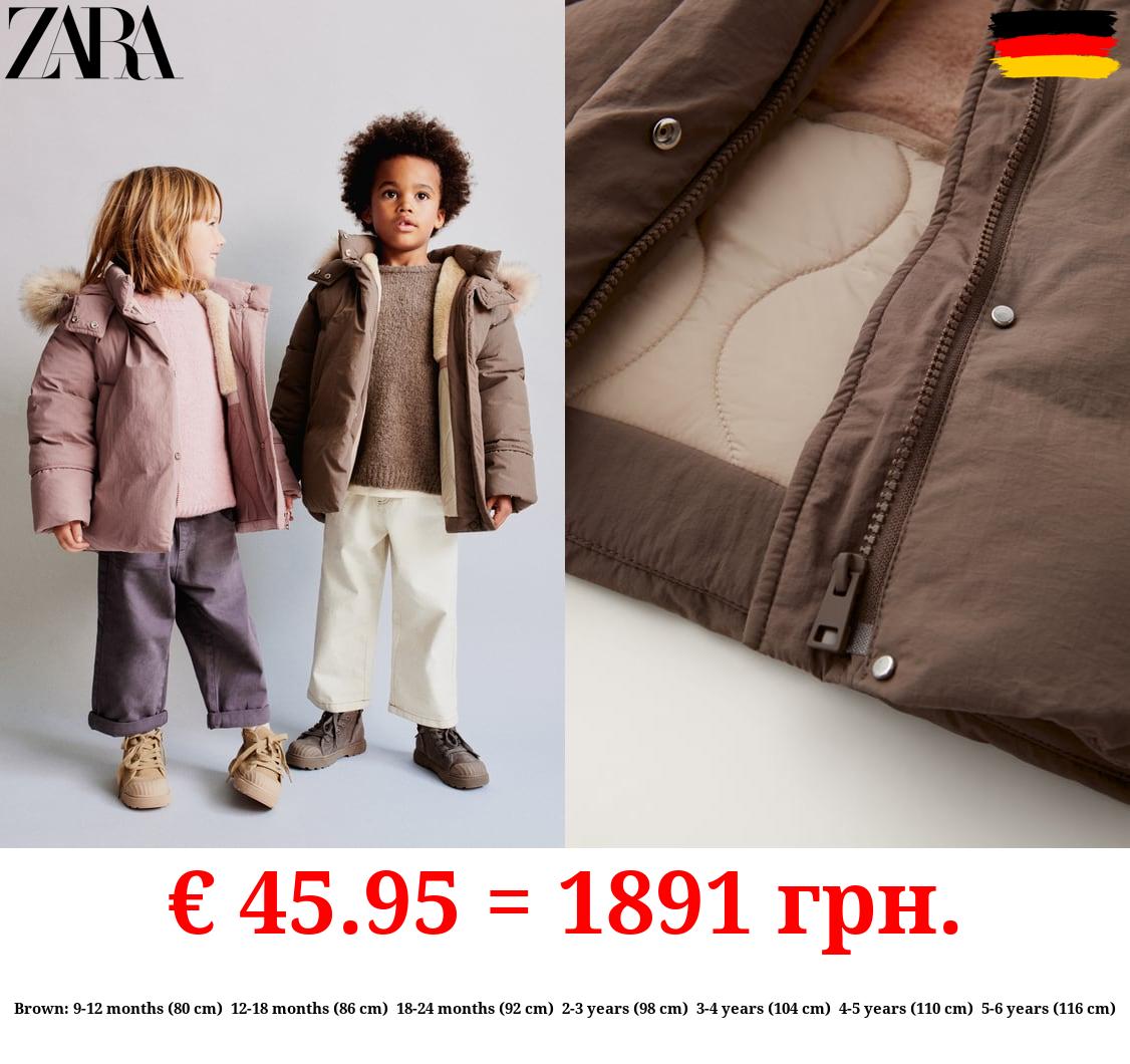 DOWN FEATHER PUFFER JACKET WITH WATER-REPELLENT FAUX FUR HOOD