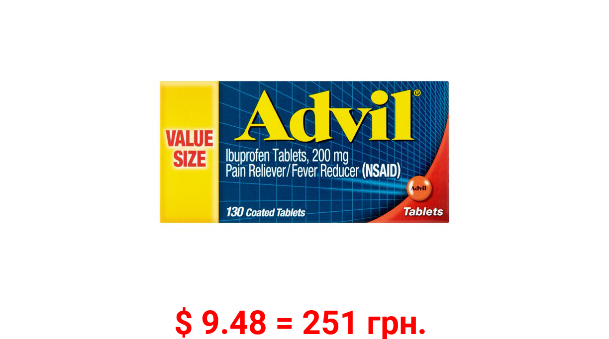 Advil (130 Count) Pain Reliever / Fever Reducer Coated Tablet, 200mg Ibuprofen, Temporary Pain Relief