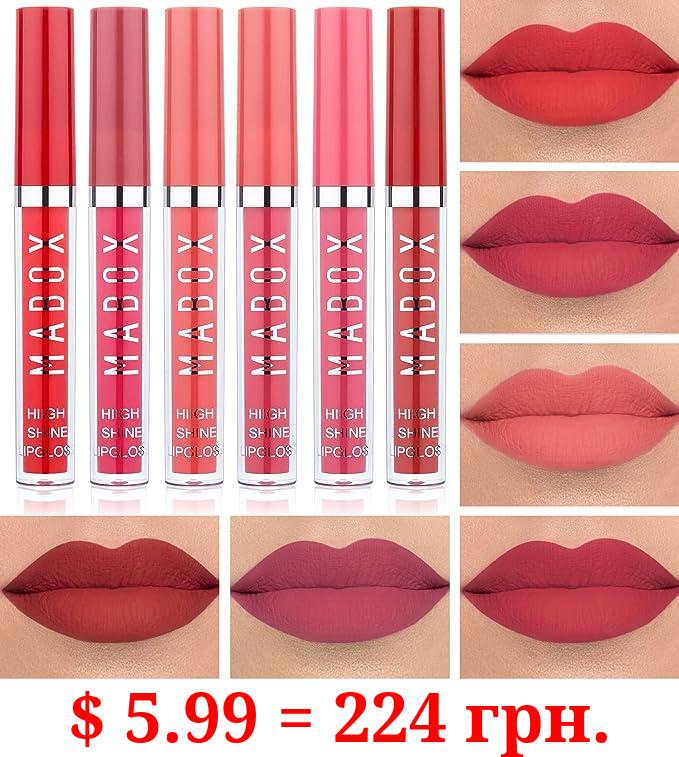 Mabox Matte Liquid Lipstick 6 Colors - Waterproof Liquid Lipsticks Makeup Set - Long Lasting Lip Gloss for Lip Makeup, Women and Girls
