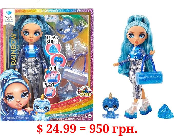 Rainbow High Skyler (Blue) with Slime Kit & Pet - Blue 11” Shimmer Doll with DIY Sparkle Slime, Magical Yeti Pet and Fashion Accessories, Kids Gift 4-12 Years