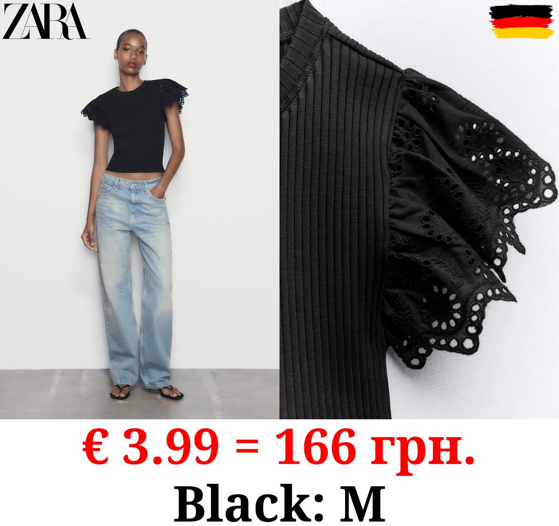 RIBBED TOP WITH CROCHET RUFFLE DETAILS