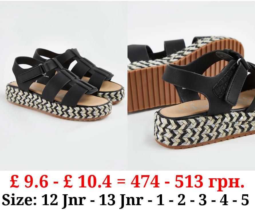 Black Fisherman Espadrille Wedge Sandals