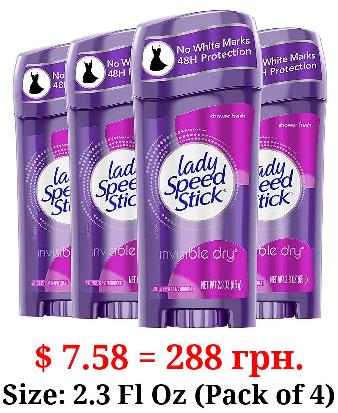 Lady Speed Stick Invisible Dry Antiperspirant Deodorant, Shower Fresh, 2.3oz, 4 Pack