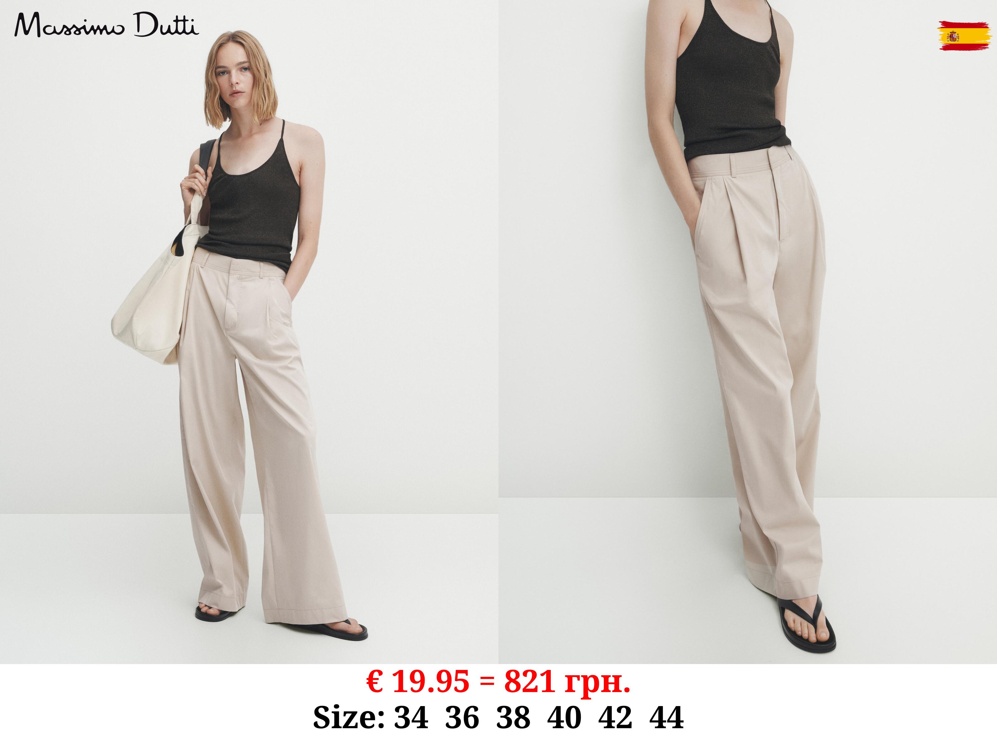 Wide-leg poplin trousers with darts SAND