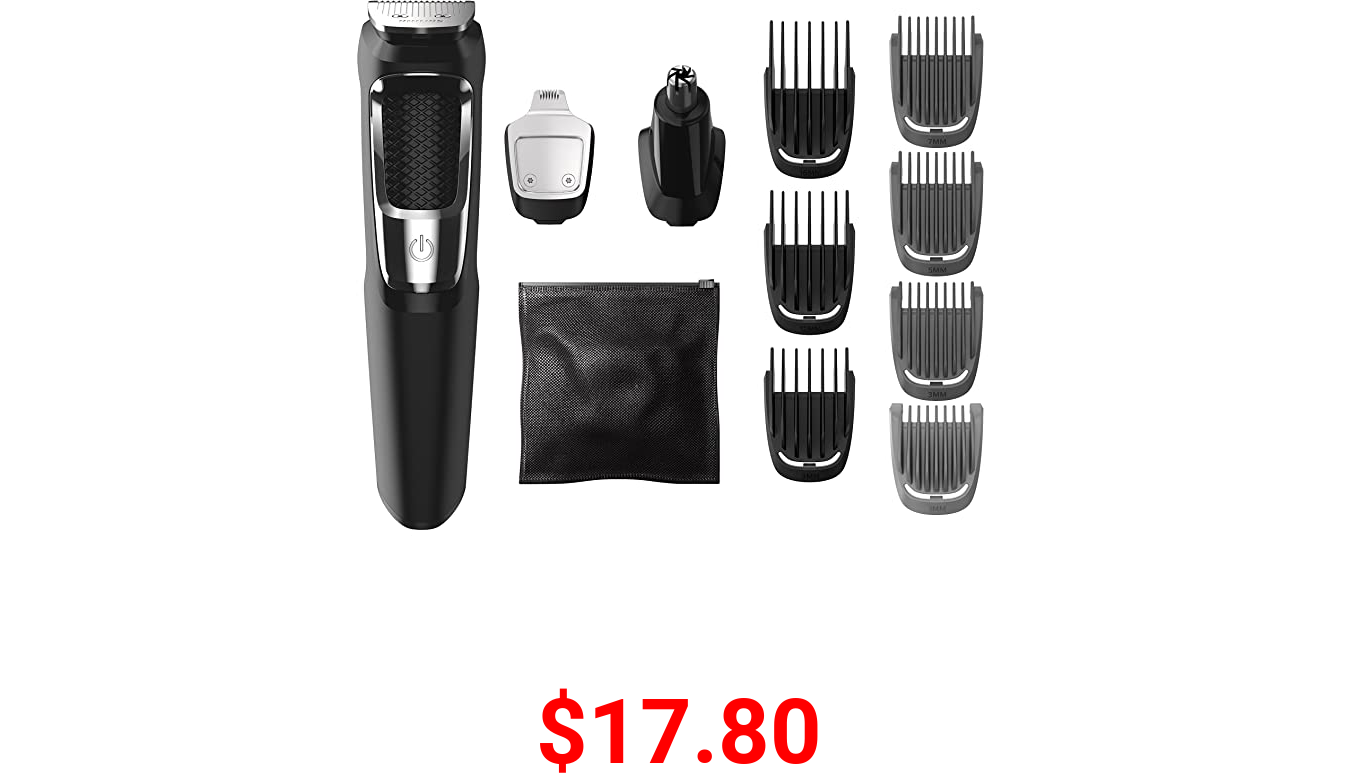 Philips Norelco Multigroomer All-in-One Trimmer Series 3000, 13 Piece Mens Grooming Kit, for Beard, Face, Nose, and Ear Hair Trimmer and Hair Clipper, NO Blade Oil Needed, MG3750/60