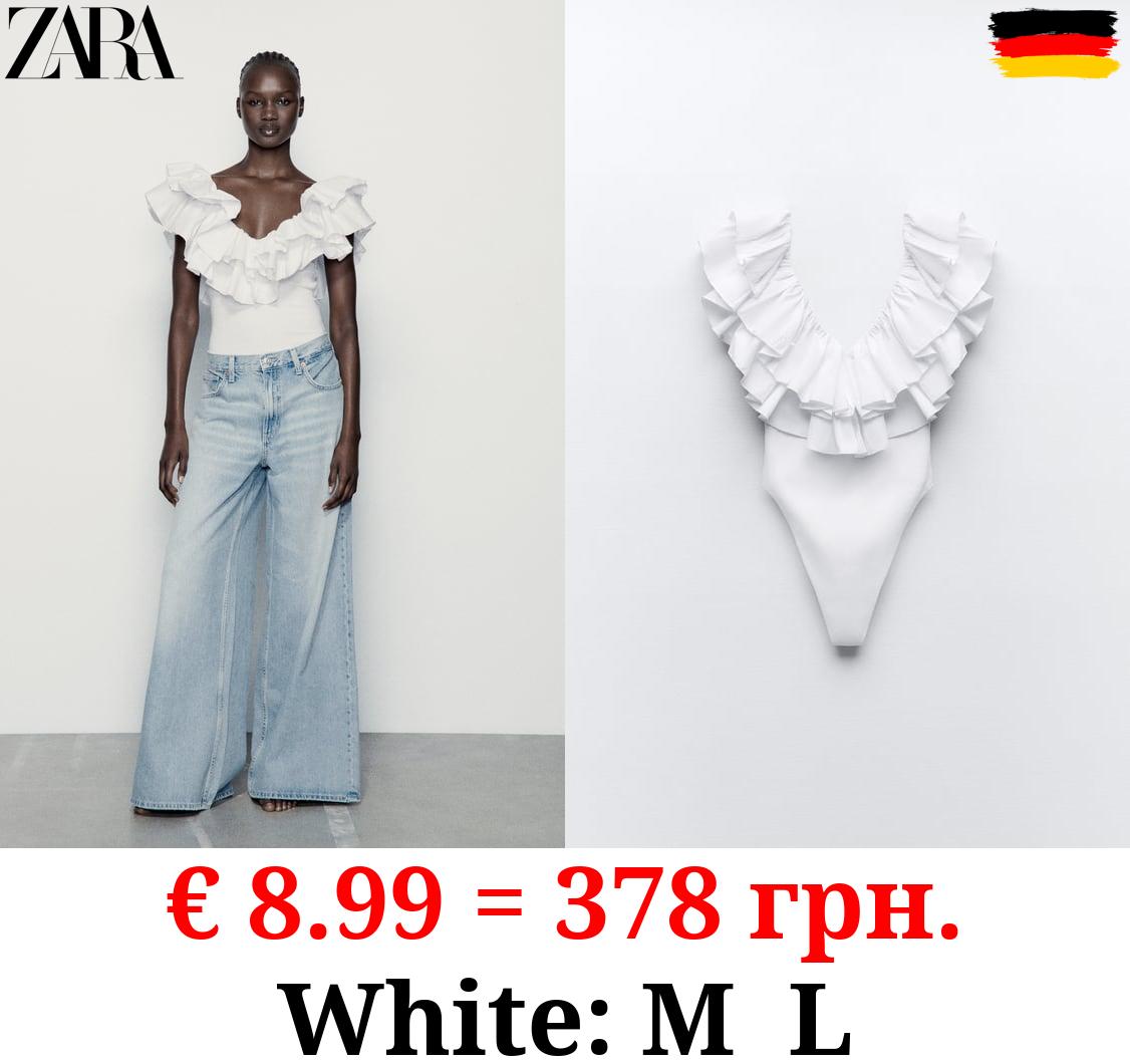 RIBBED BODYSUIT WITH RUFFLES