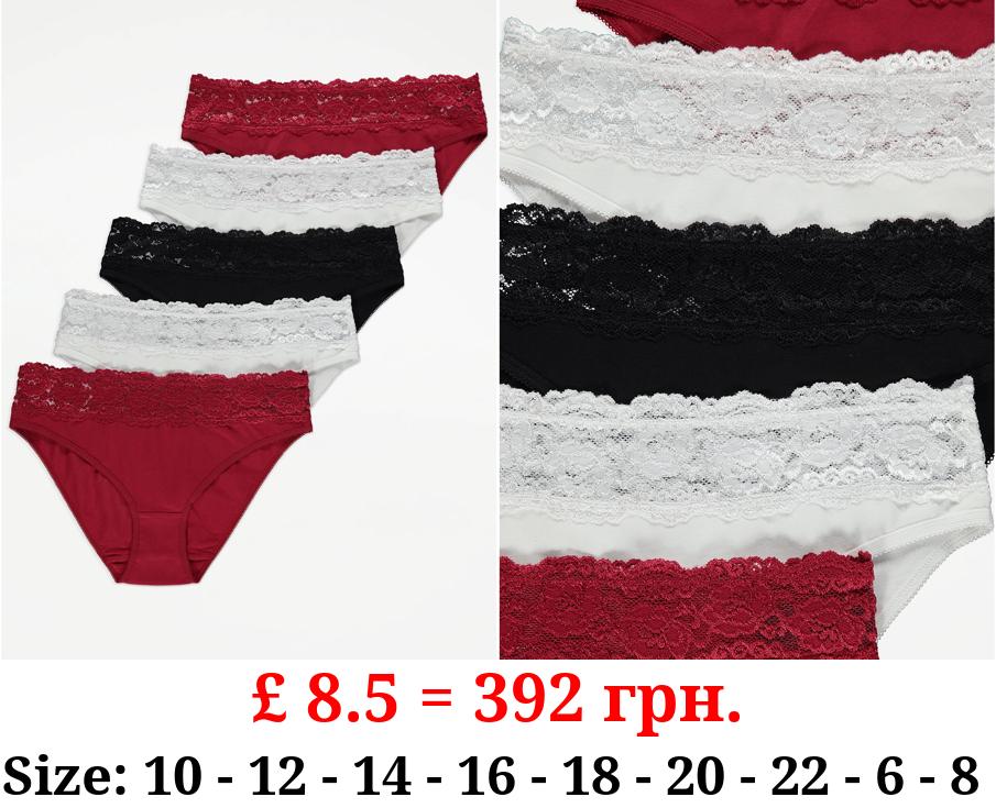 Lace Top High Leg Knickers 5 Pack