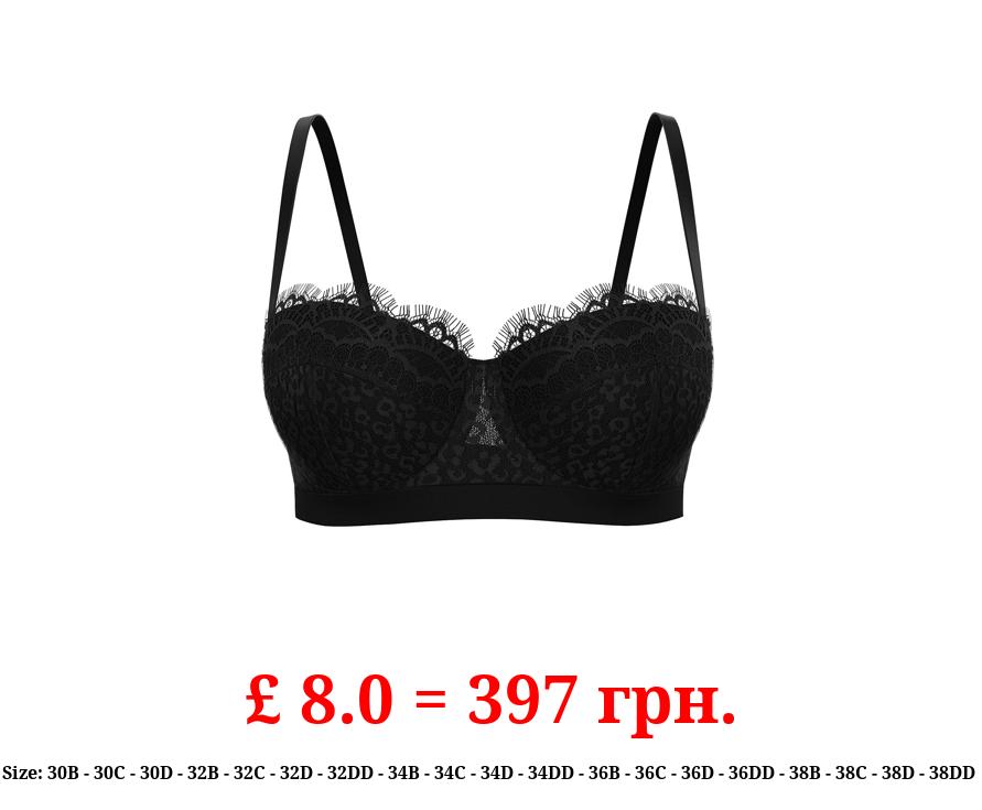 Black Leopard Lace Balcony Bra