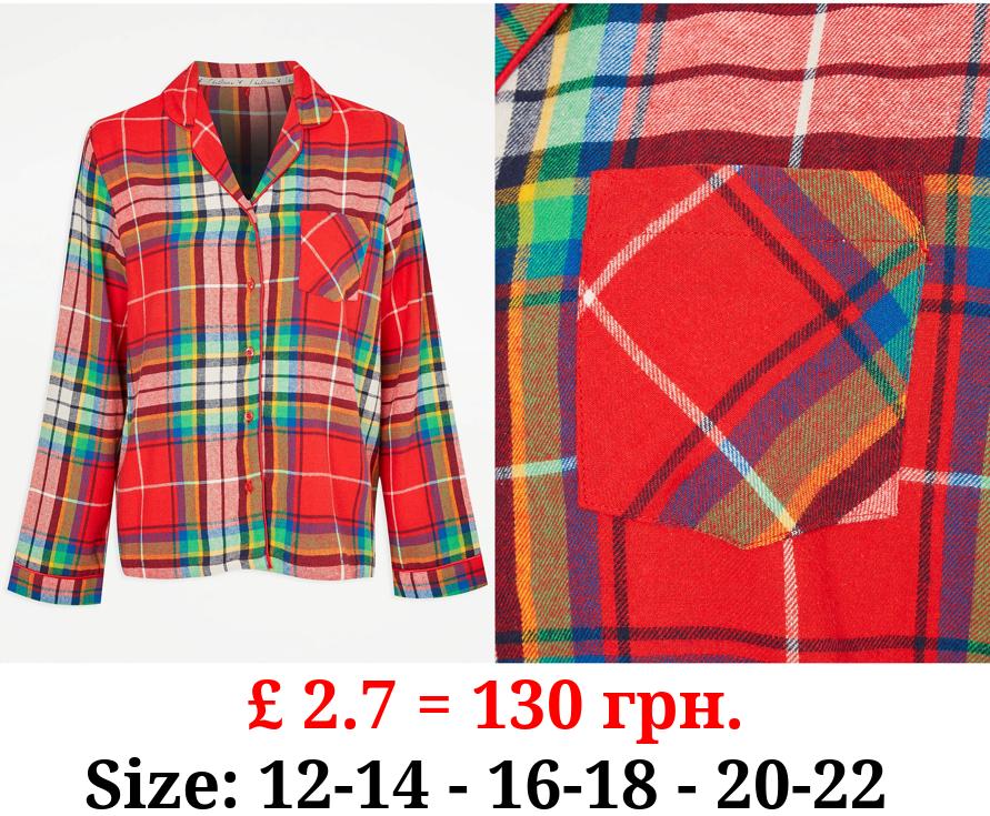 Bright Red Checked Matching Womens Christmas Pyjama Shirt