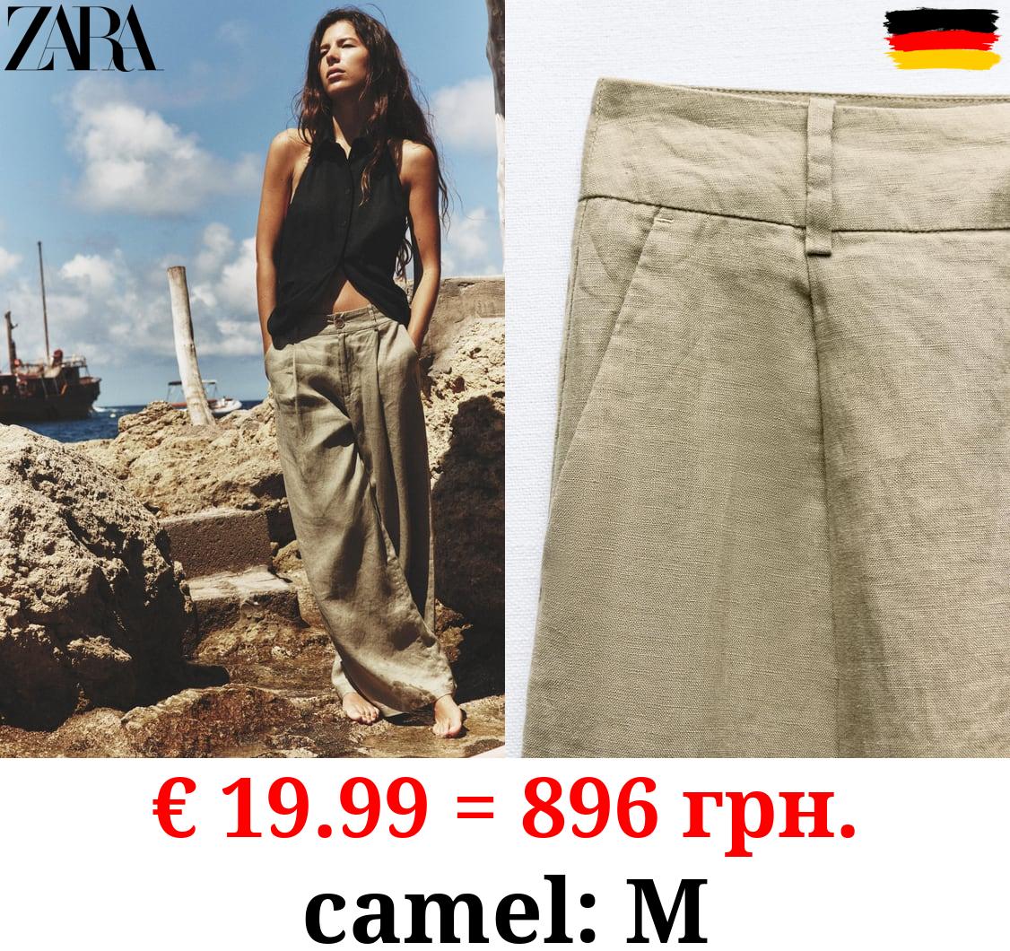 100% LINEN WIDE-LEG TROUSERS