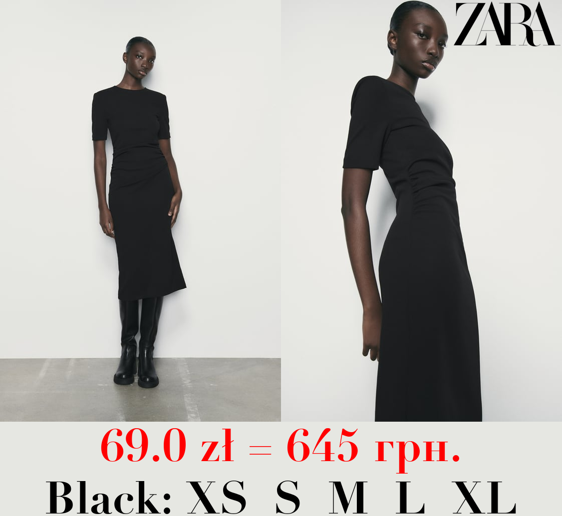 DRAPED DRESS WITH SHOULDER PADS