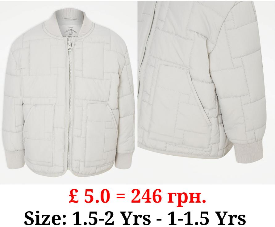 Grey Quilted Bomber Jacket