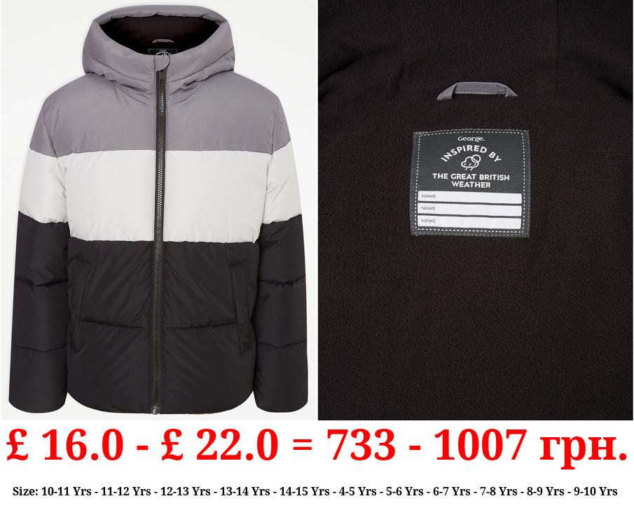 Grey Colour Block Padded Coat