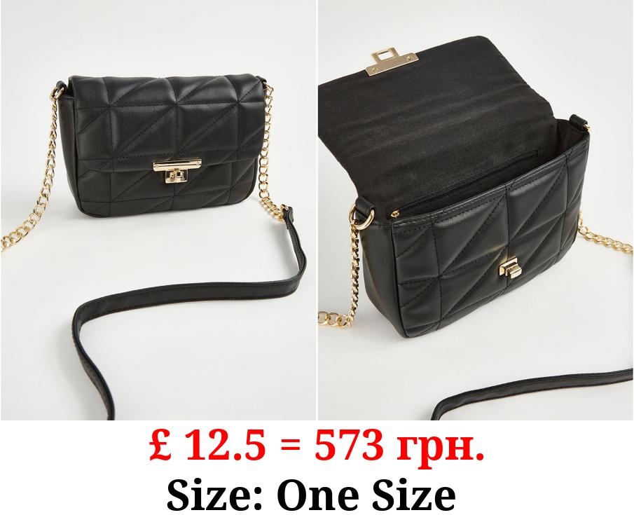 Black Quilted Chain Cross Body Bag