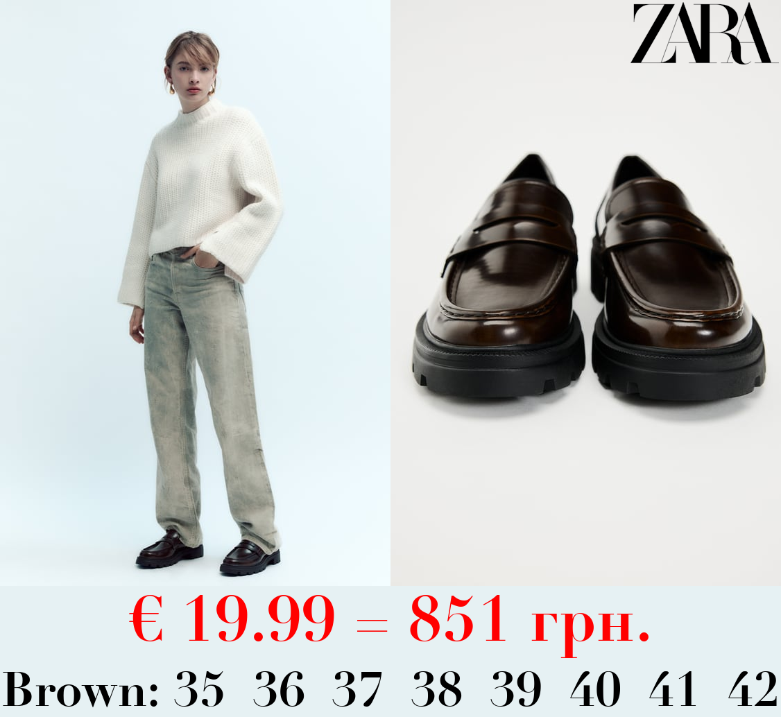 DISTRESSED-EFFECT TRACK-SOLE LOAFERS