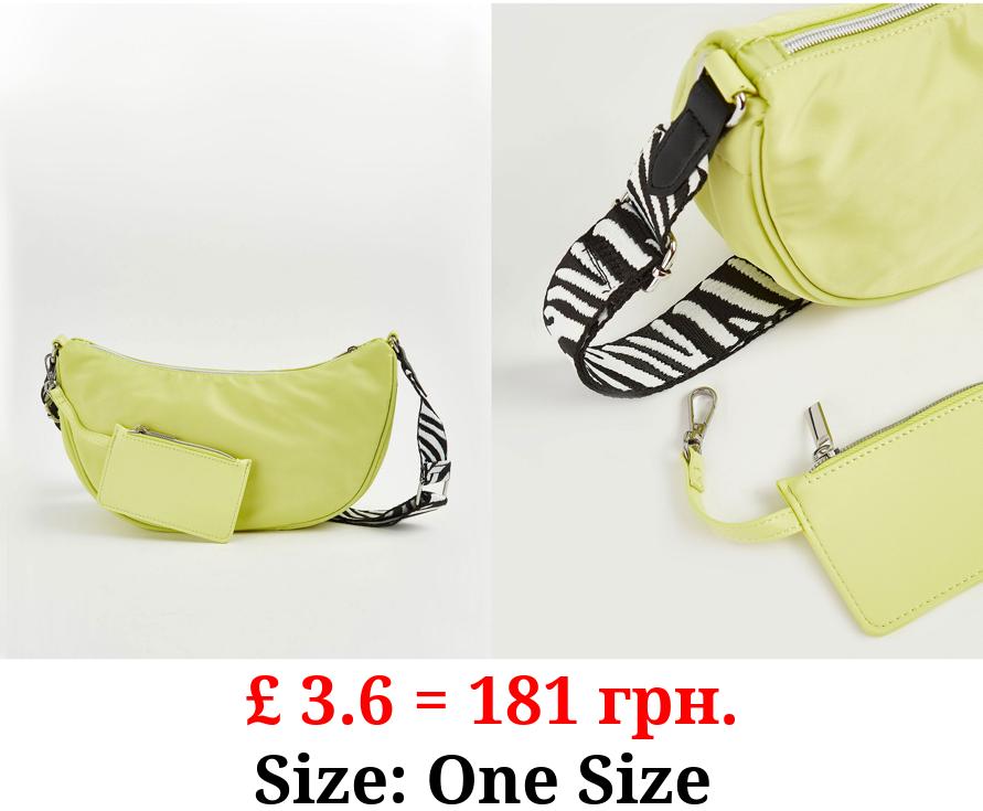 Lime Green Zebra Strap Crescent Bag