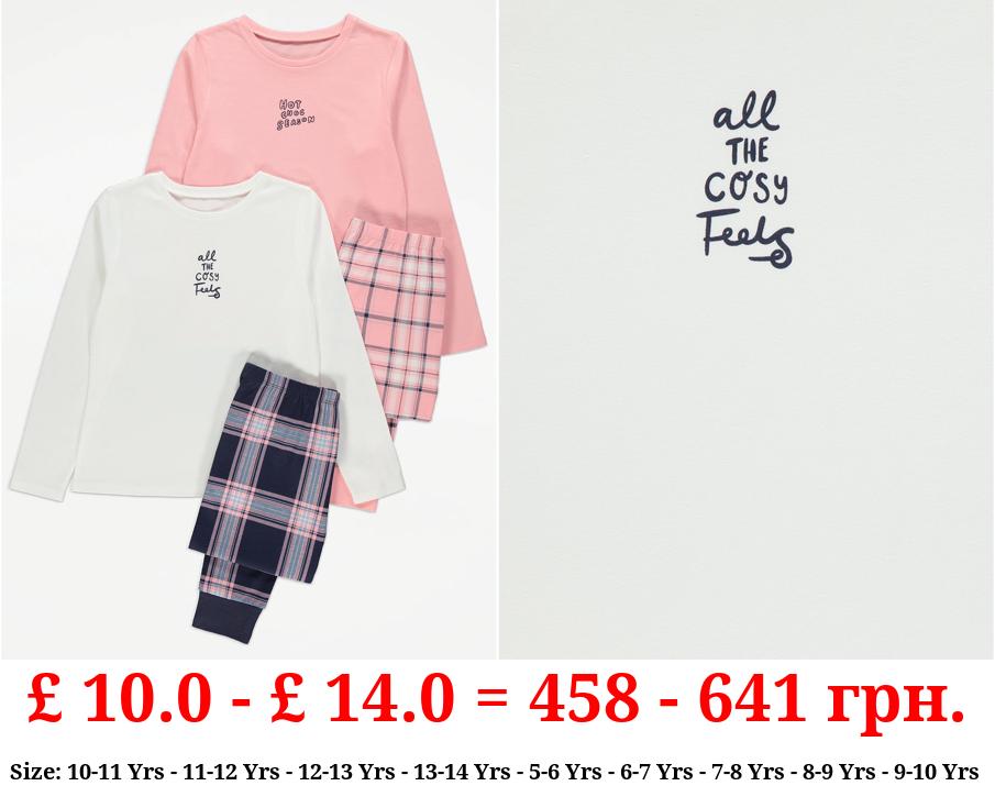 Checked Slogan Pyjamas 2 Pack