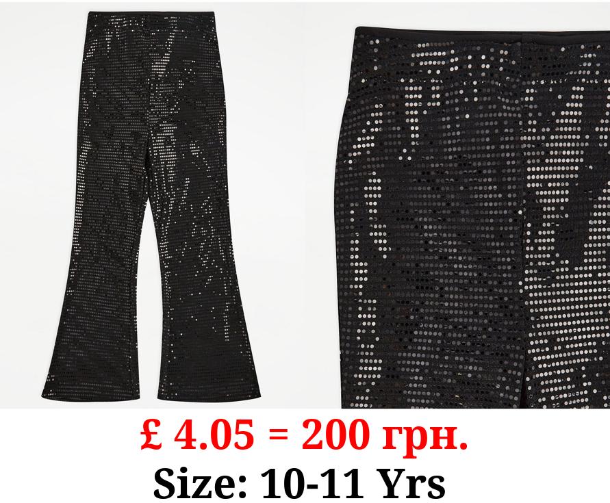 Black Sparkle Kick Flare Trousers