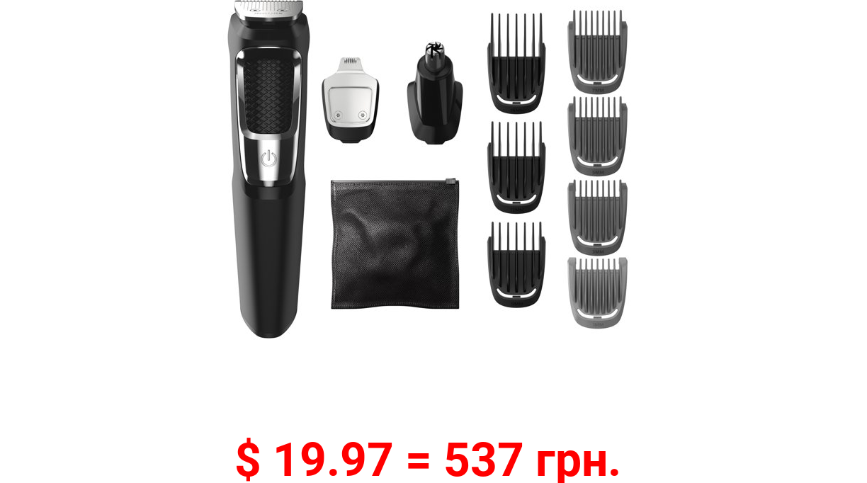 Philips Norelco Multi Groomer - 13 Piece Mens Grooming Kit For Beard, Face, Nose, and Ear Hair Trimmer and Hair Clipper - No Blade Oil Needed, MG3750/60