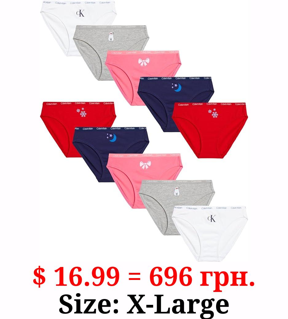 Calvin Klein Girls' Underwear - 10 Pack 100% Cotton Bikini Briefs – Soft Tag Free Panties for Girls (Size: 7-16)