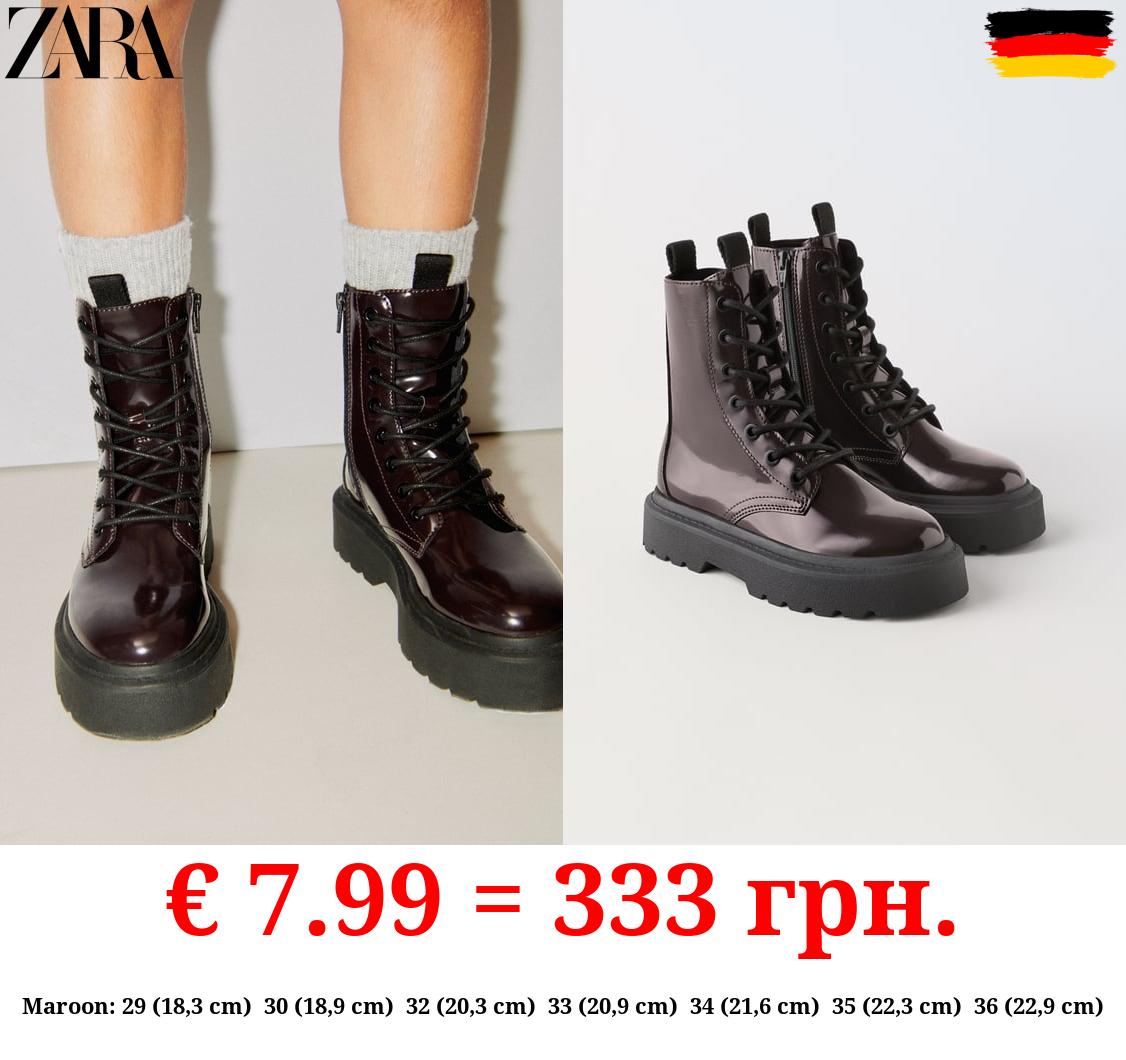 FAUX PATENT ANKLE BOOTS