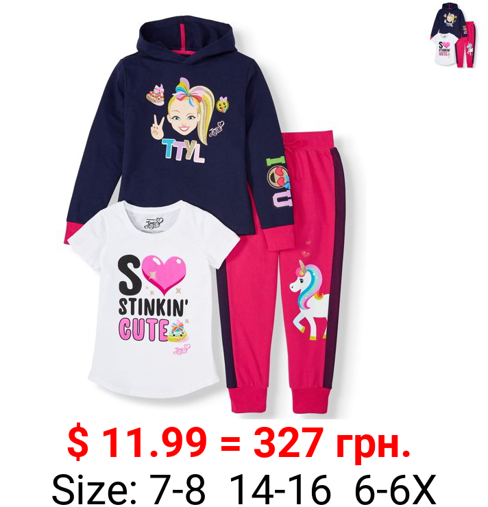 Jojo Siwa Unicorn Graphic Hoodie, Top and Sweatpants, 3-Piece Outfit Set (Little Girls & Big Girls)