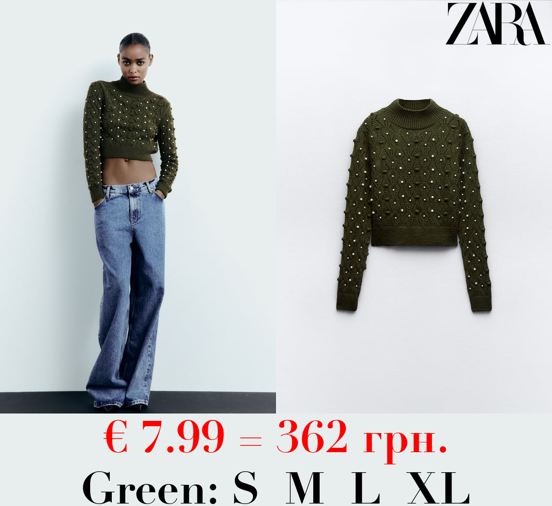 KNIT OPEN-BACK SWEATER WITH FAUX PEARLS