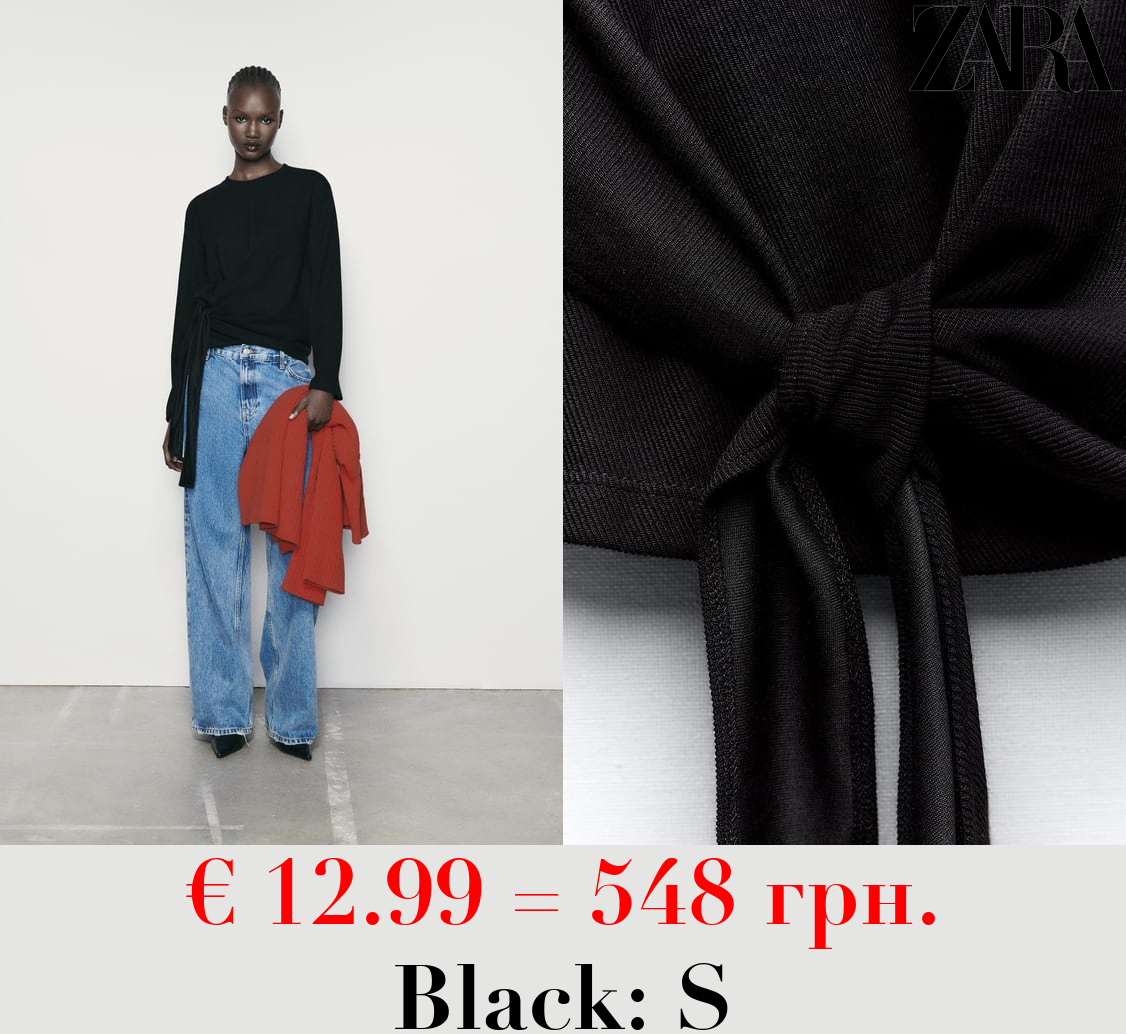 RIBBED TIE-UP SWEATER