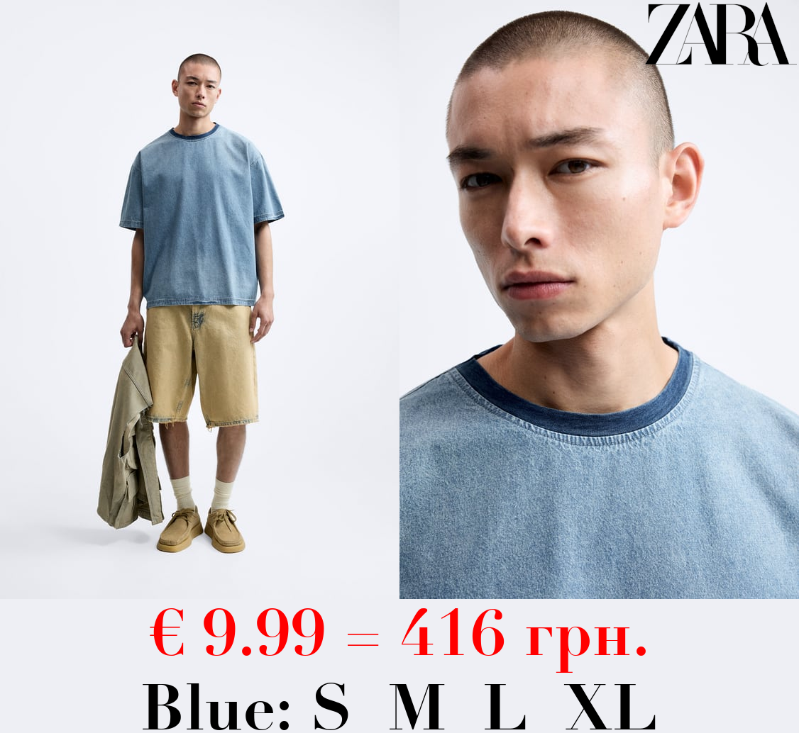 VINTAGE-EFFECT DENIM T-SHIRT