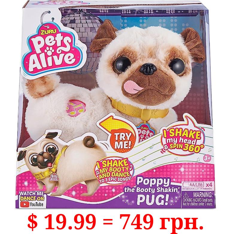Pets Alive Poppy The Booty Shakin’ Pug – Interactive Dancing Plush Puppy by ZURU Robotic Realistic Soft Dog Stuffed Animal Toy for Kids, Girls
