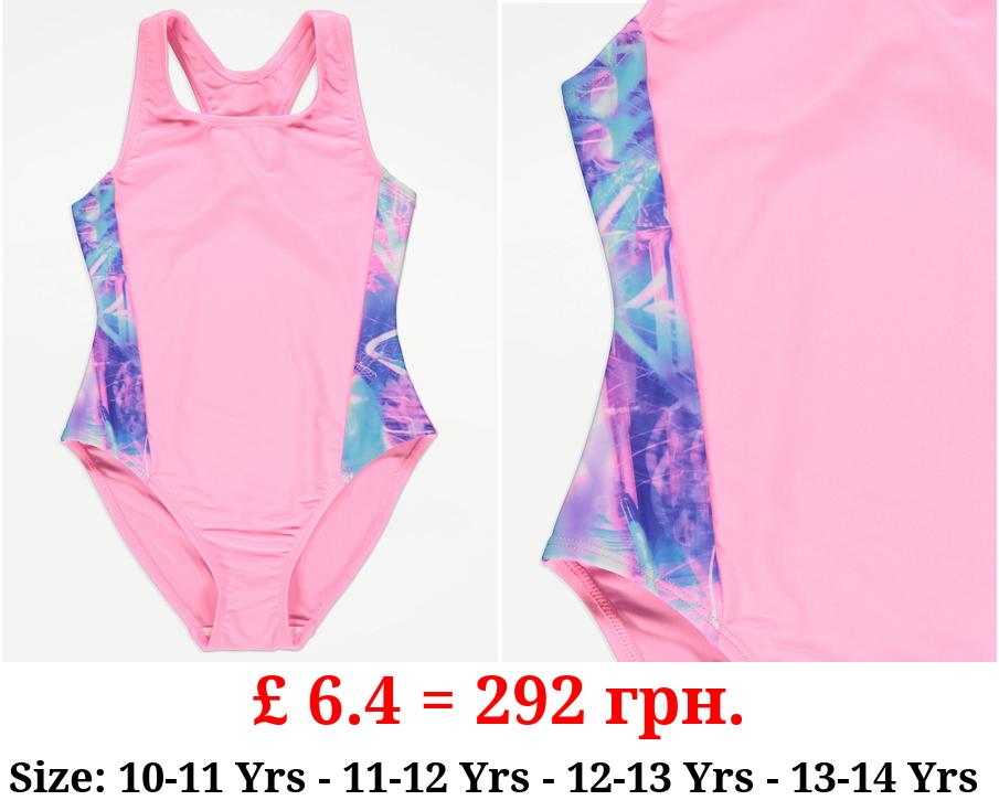 Pink Panelled Sports Swimsuit